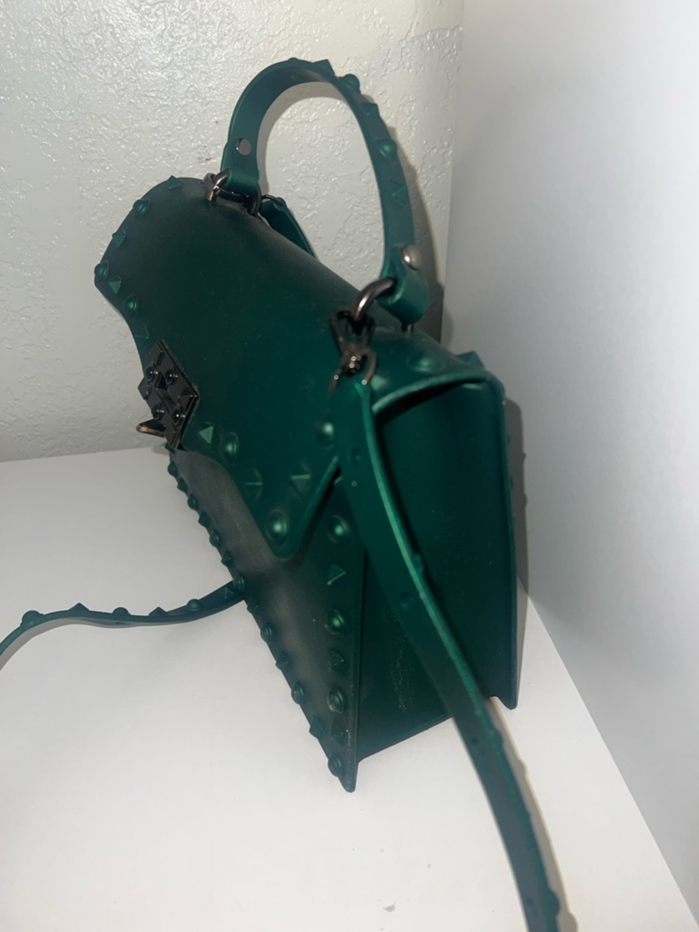 Emerald Studded Top-Handle Sachel - Picture 2 of 3